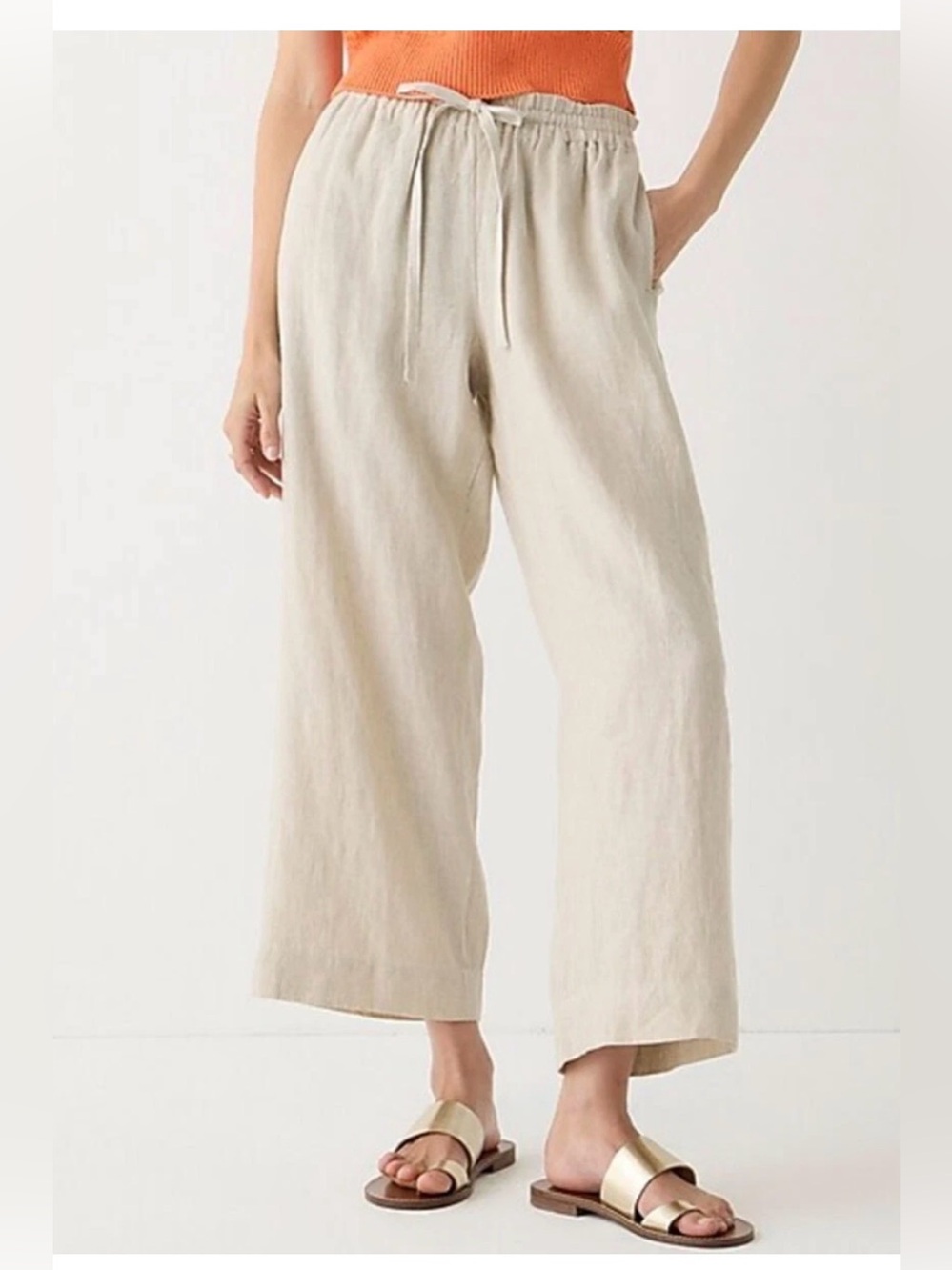 J Crew Wide-Leg 100% Linen Unlined Seaside Pant in Natural Flax | Sz MT
